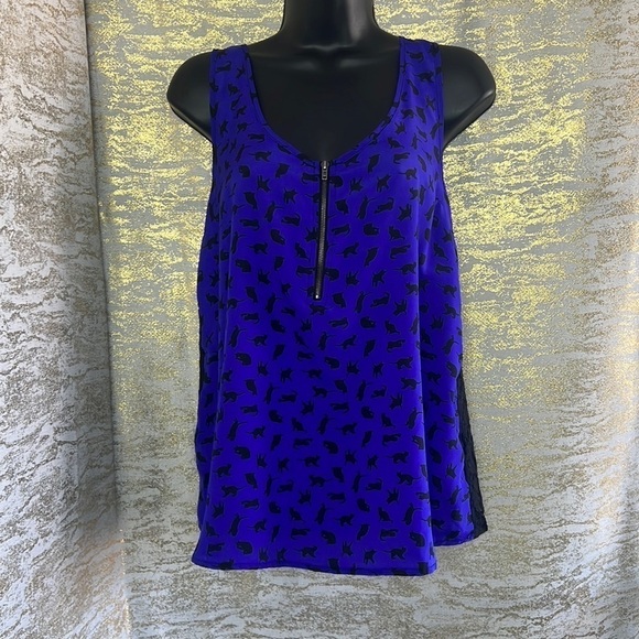 Forever 21 Cat Kitten Print Purple Blue Indigo Lace Back Tank Size M - Picture 2 of 13